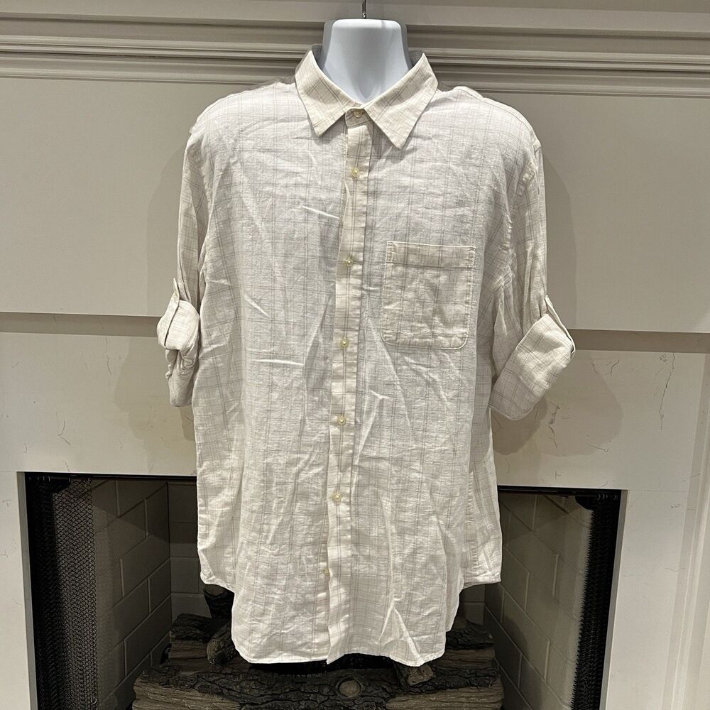 Banana Republic Shirt Mens Extra Large Gray Roll Tab Long Sleeve Linen Blend